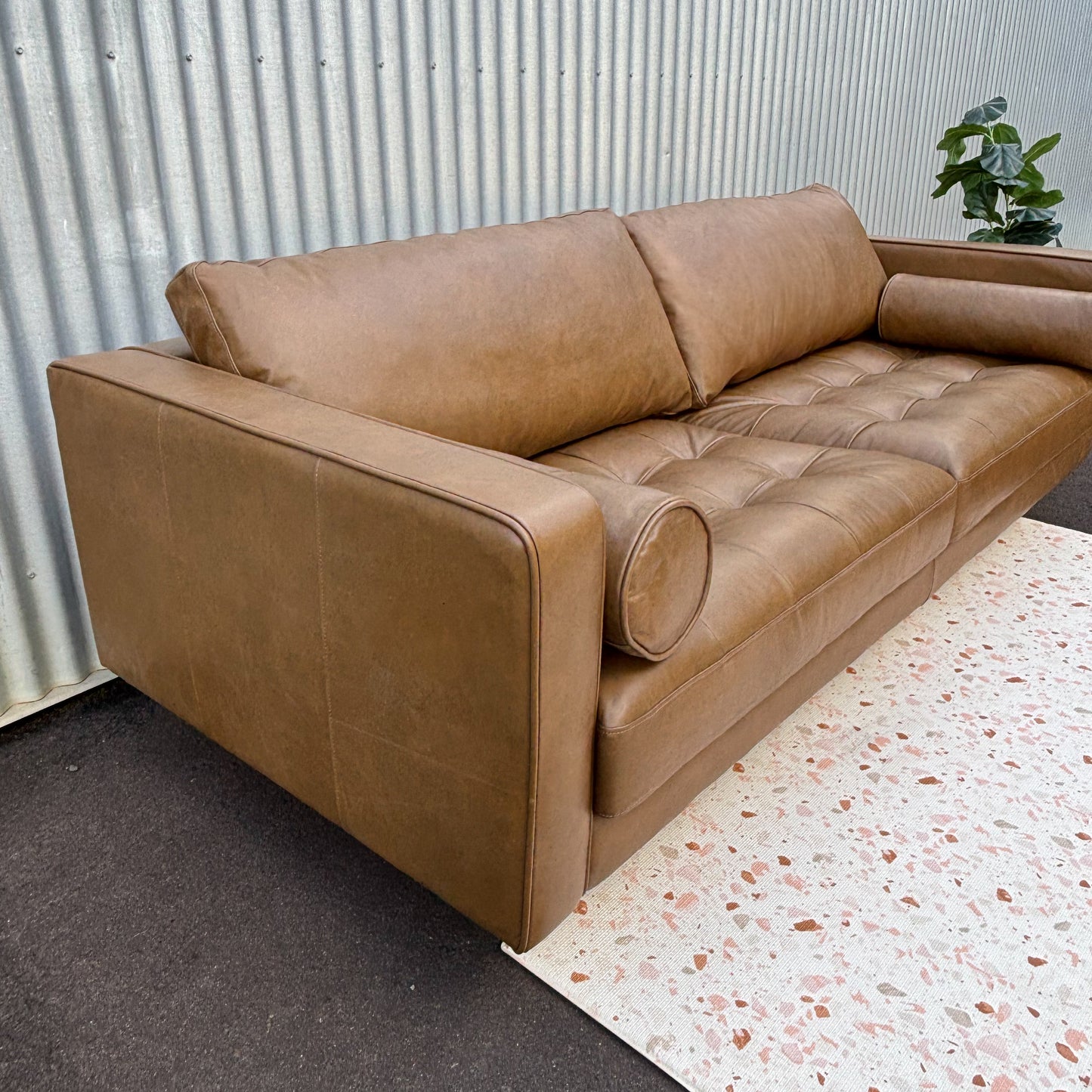 Jackson Tan Leather 3 Seater Lounge