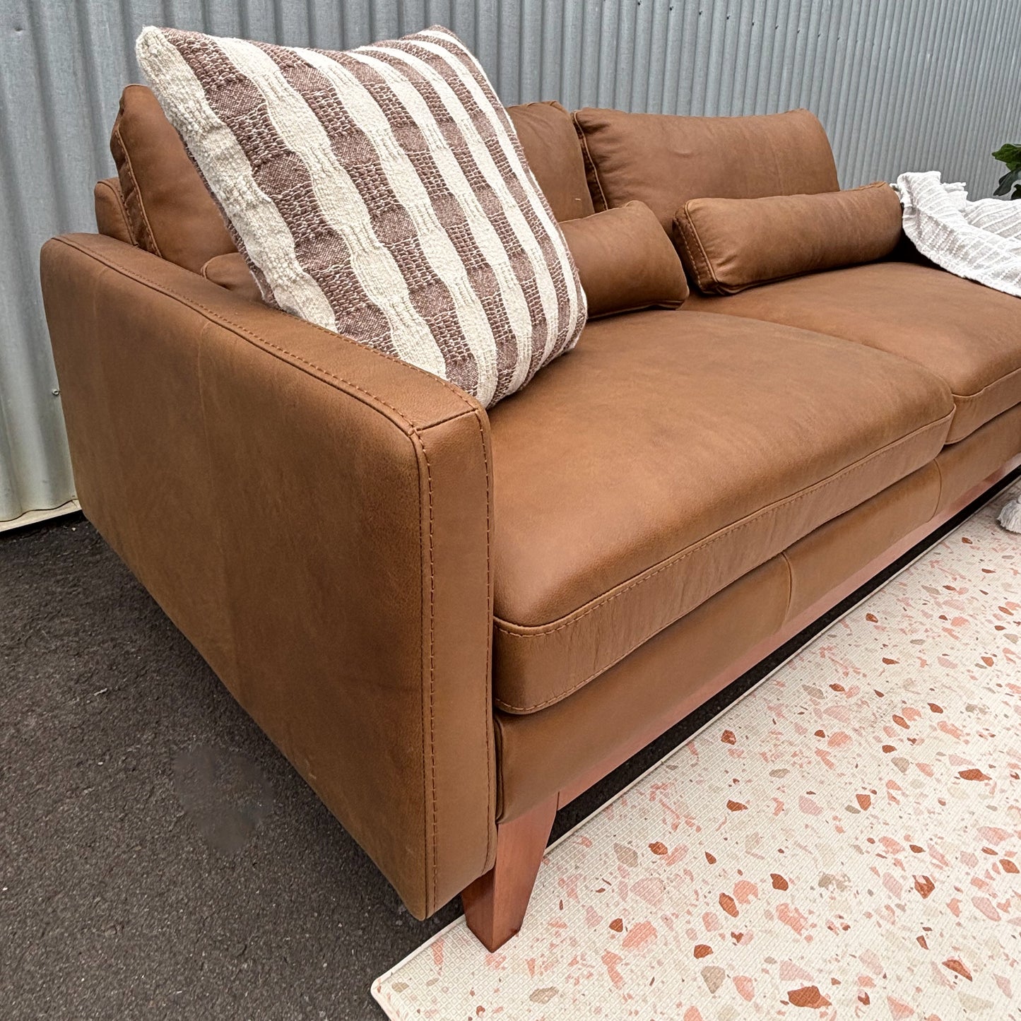 Big Barberina Tan Leather 2.5 Seater Lounge