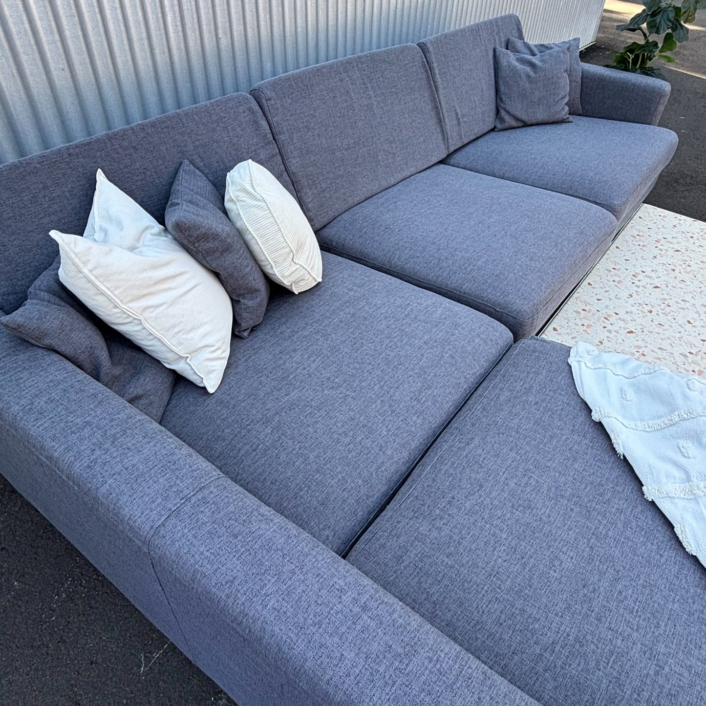 Blue Grey Fabric Chaise Lounge