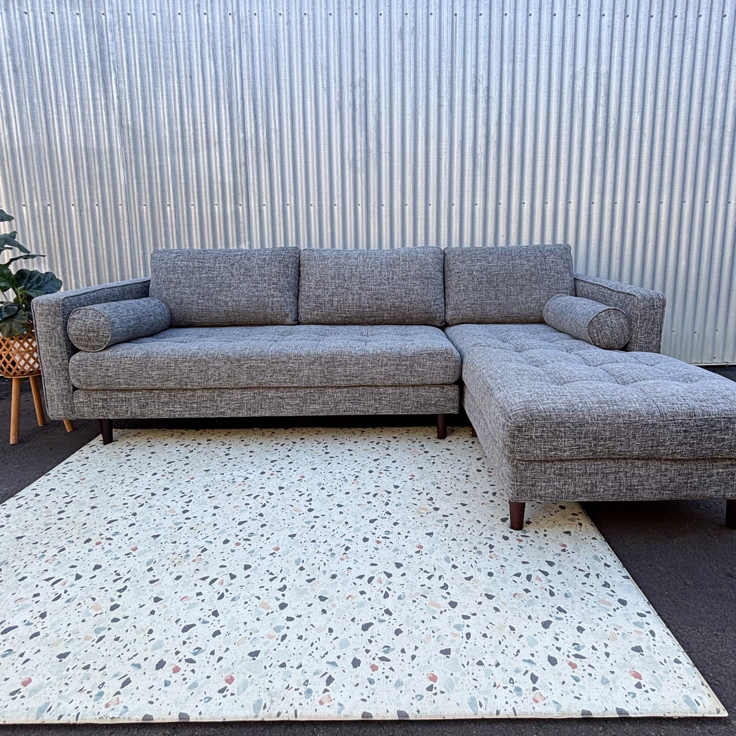 Mid-Century Modern Grey Chaise Lounge