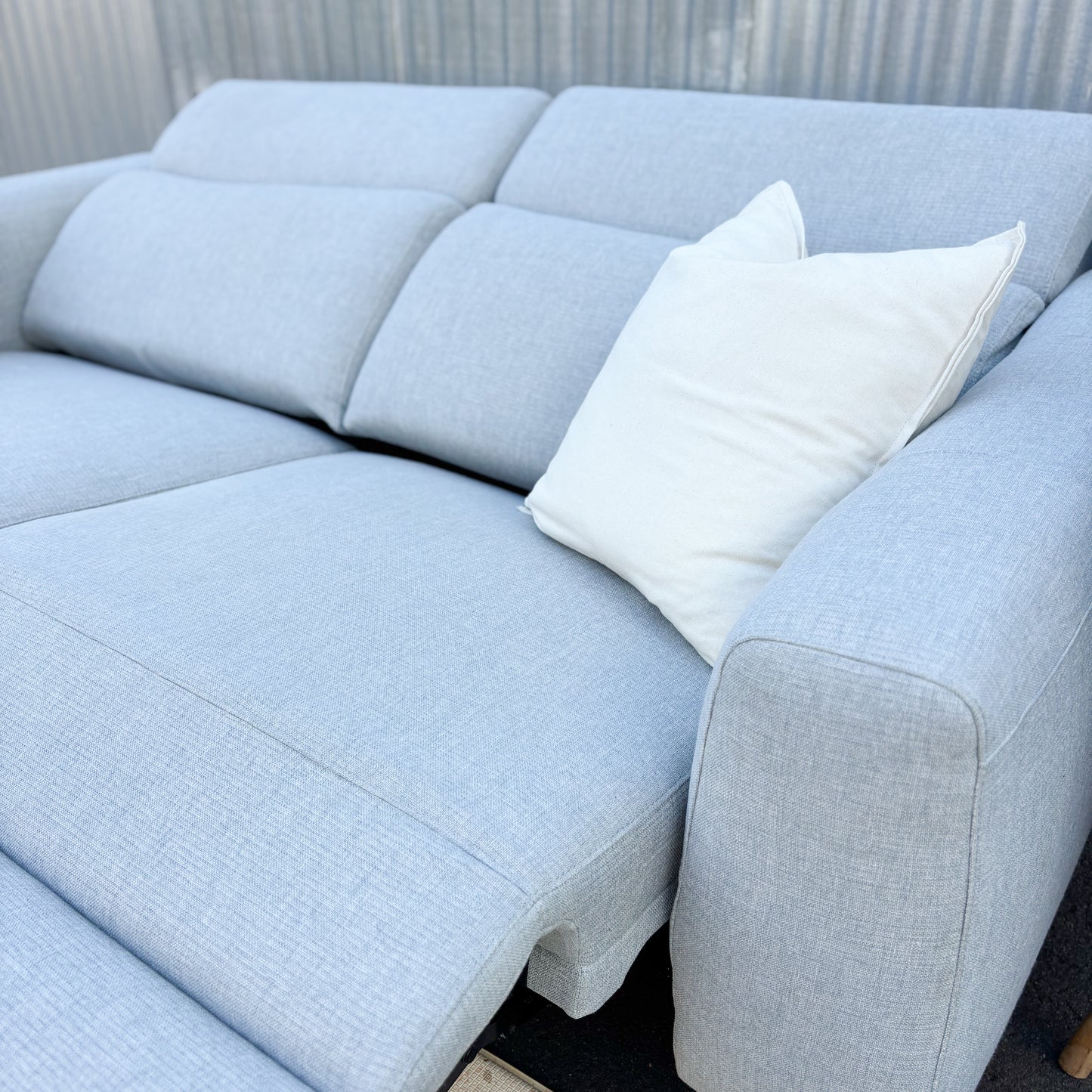 Nick Scali Blue Grey Fabric Electric Recliners