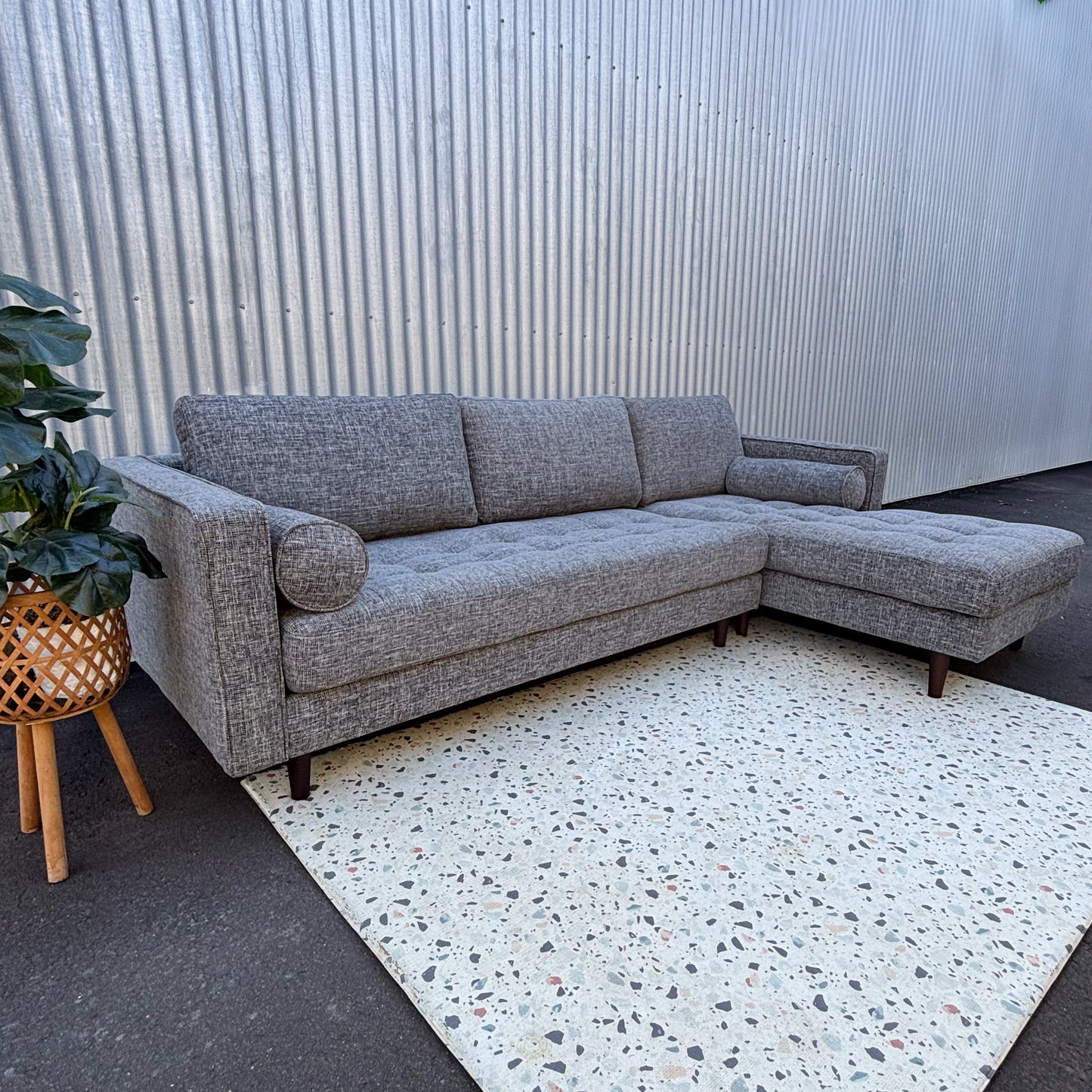 Mid-Century Modern Grey Chaise Lounge