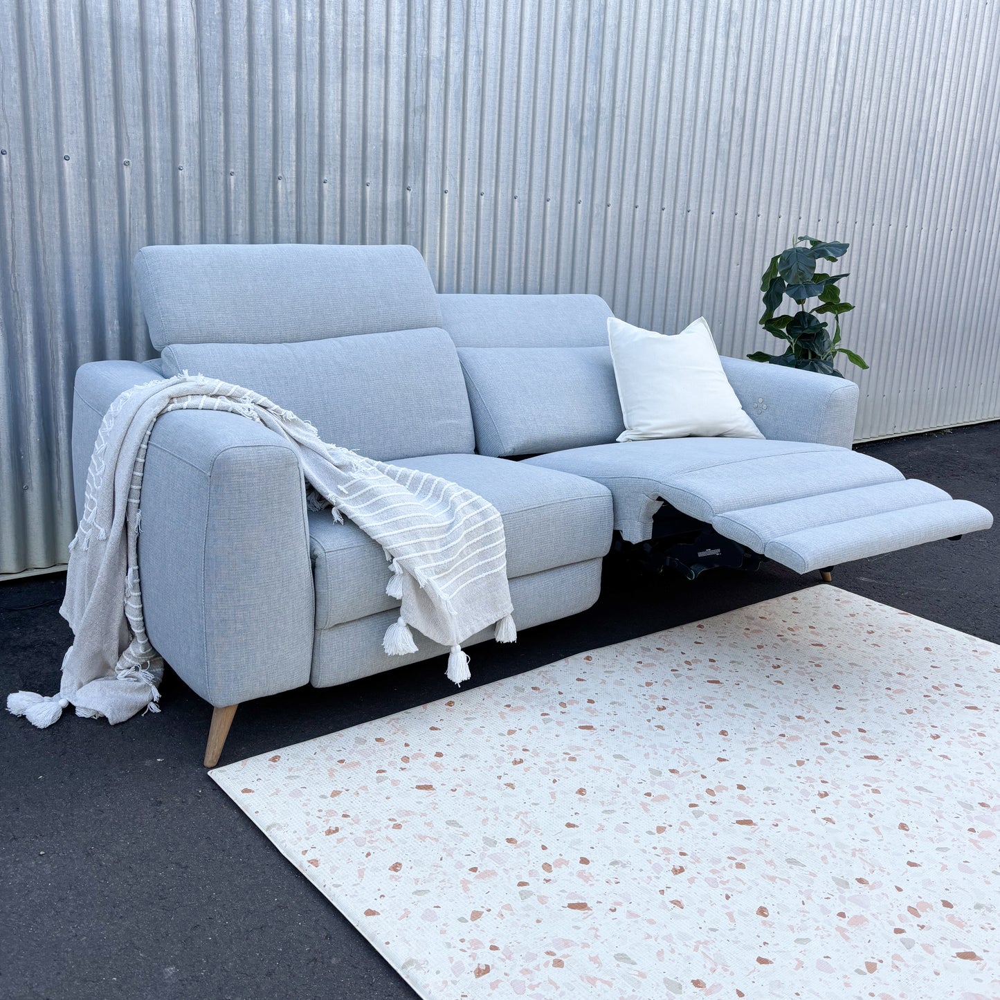 Nick Scali Blue Grey Fabric Electric Recliners