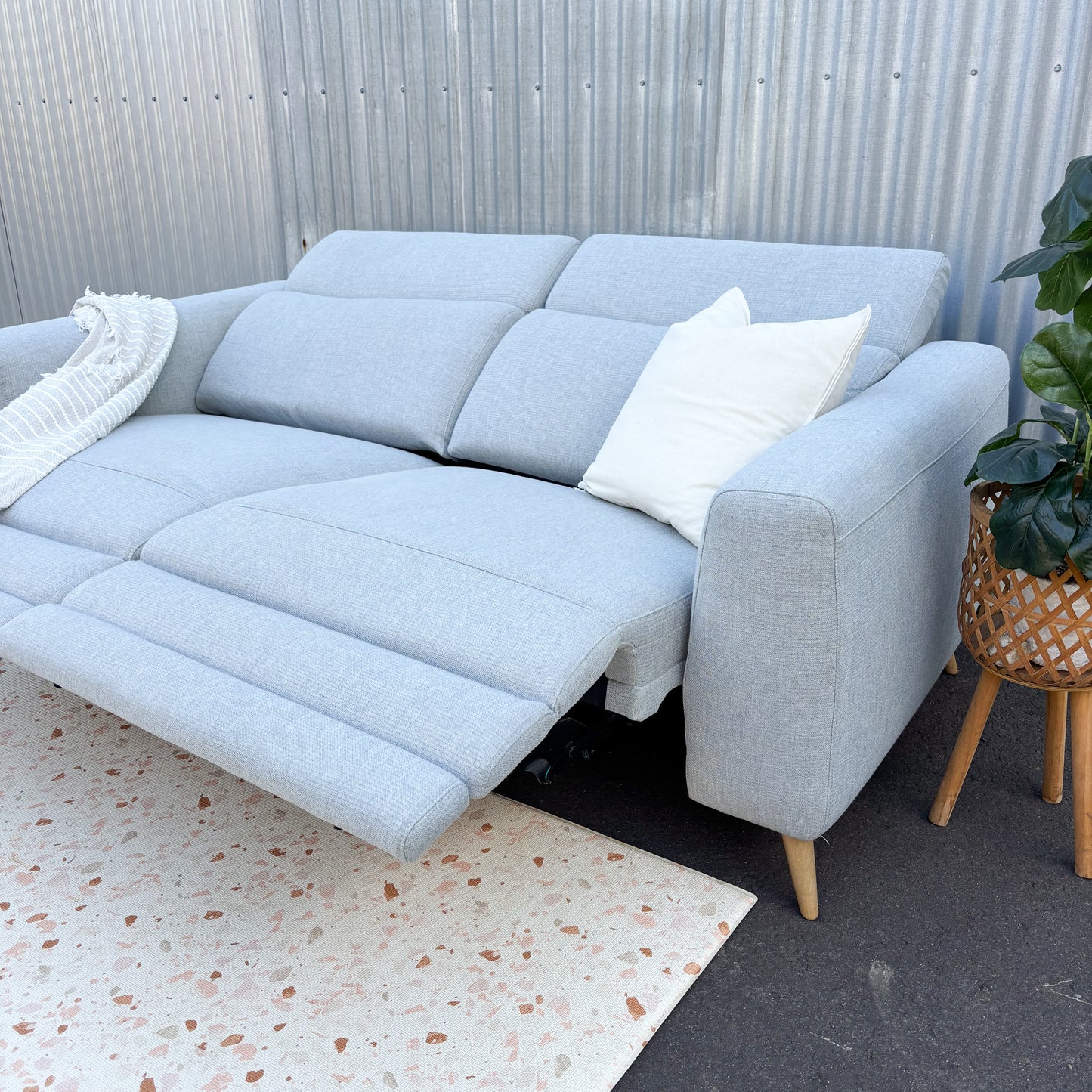 Nick Scali Blue Grey Fabric Electric Recliners