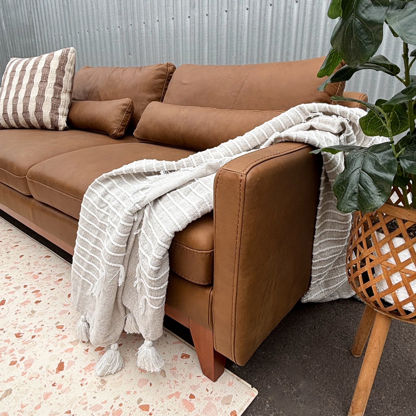 Big Barberina Tan Leather 2.5 Seater Lounge