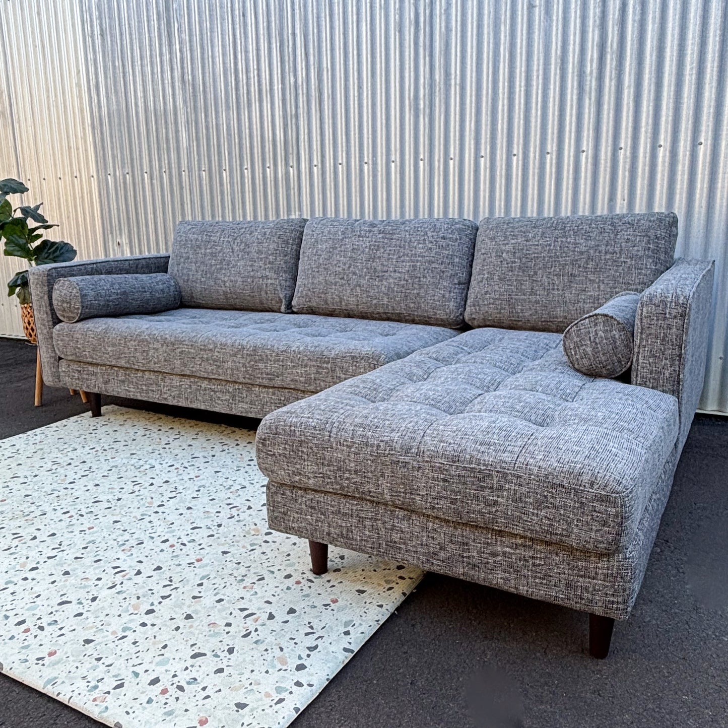 Mid-Century Modern Grey Chaise Lounge