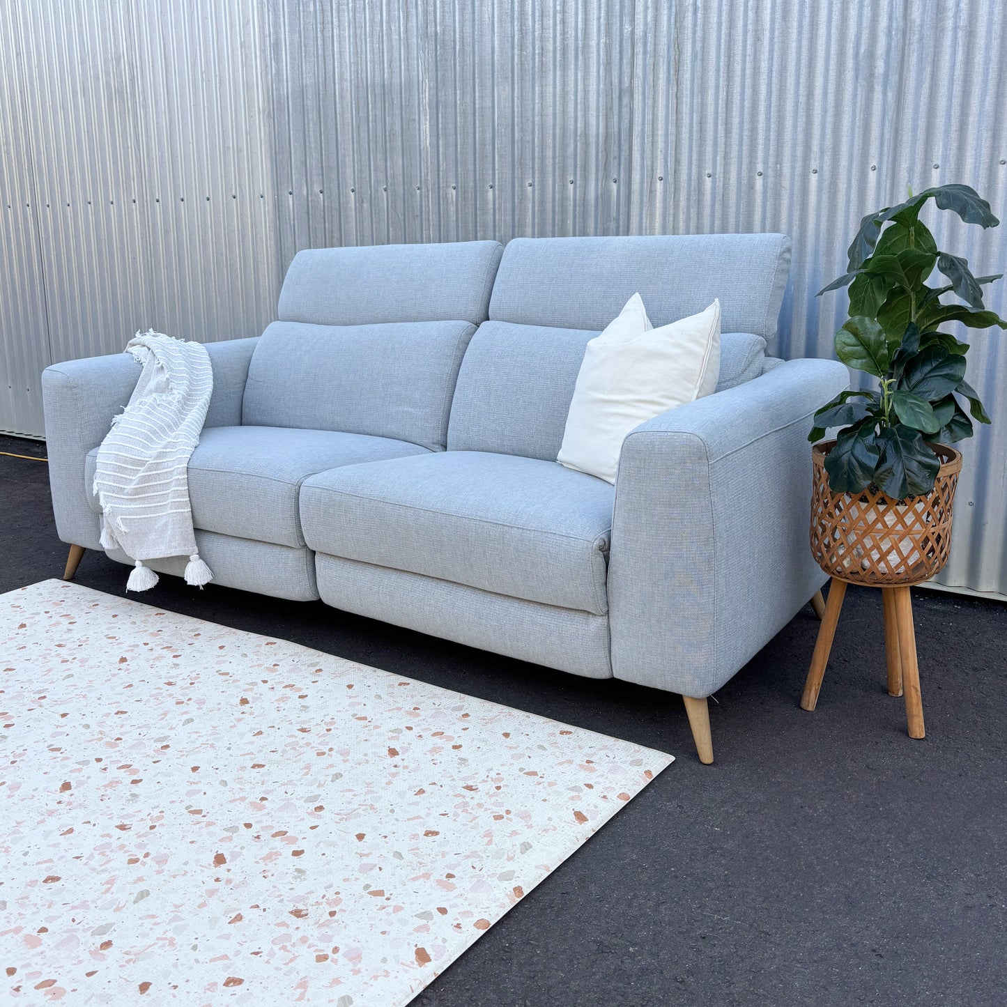Nick Scali Blue Grey Fabric Electric Recliners