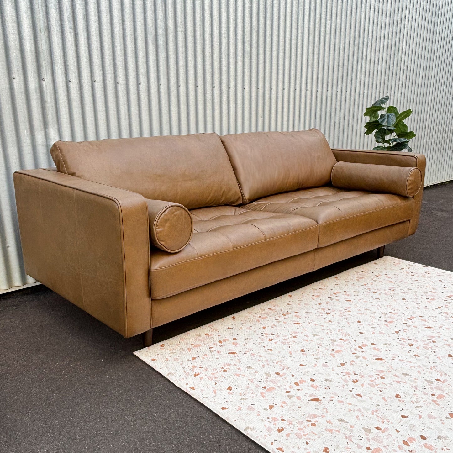 Jackson Tan Leather 3 Seater Lounge