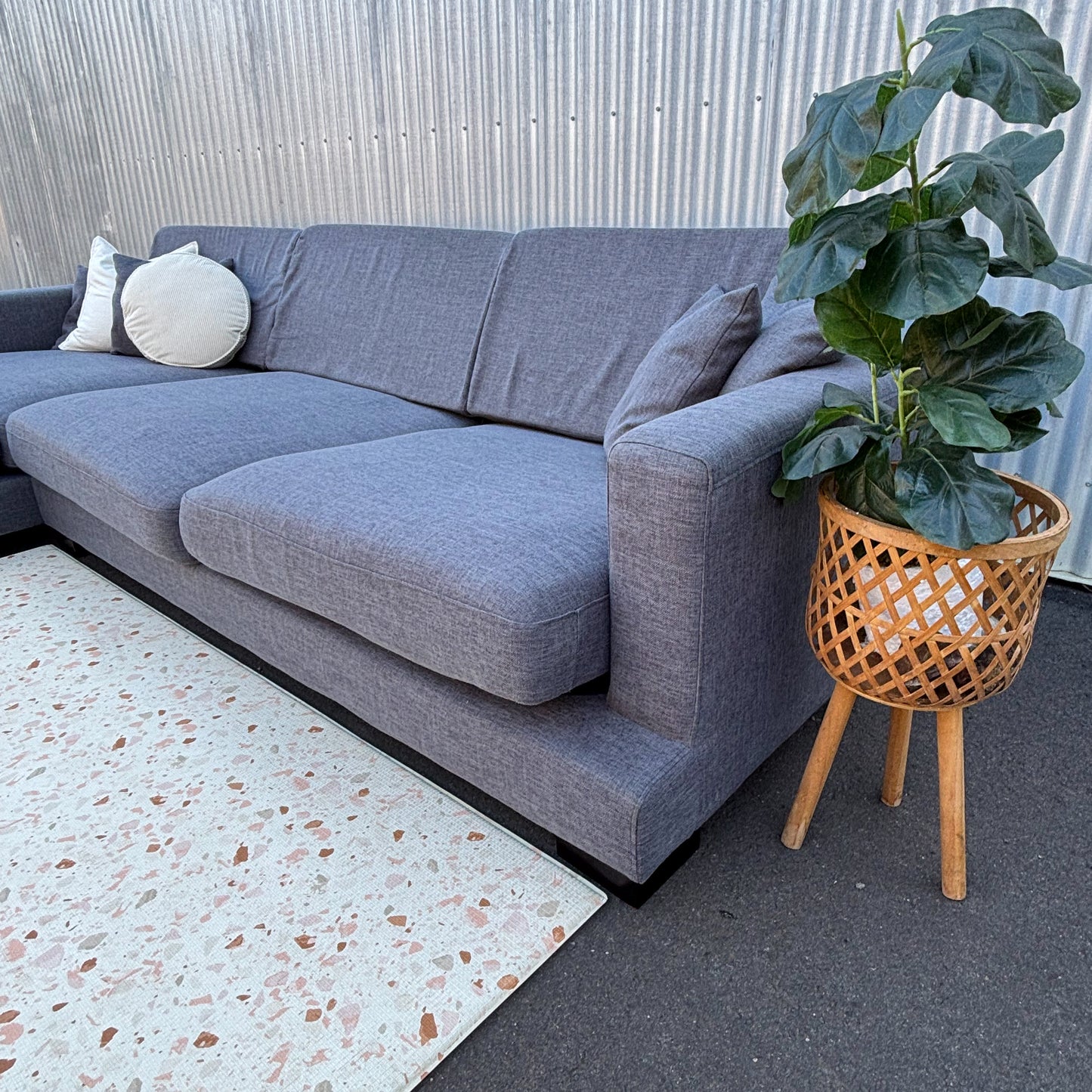 Blue Grey Fabric Chaise Lounge