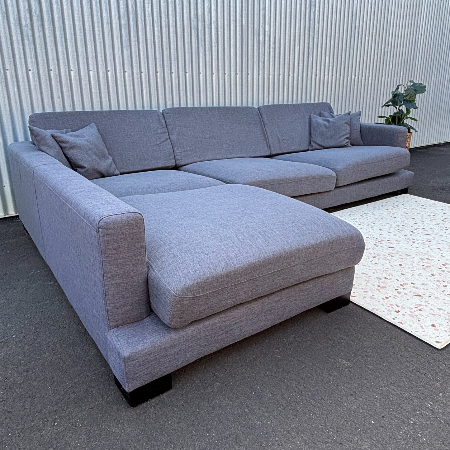 Blue Grey Fabric Chaise Lounge