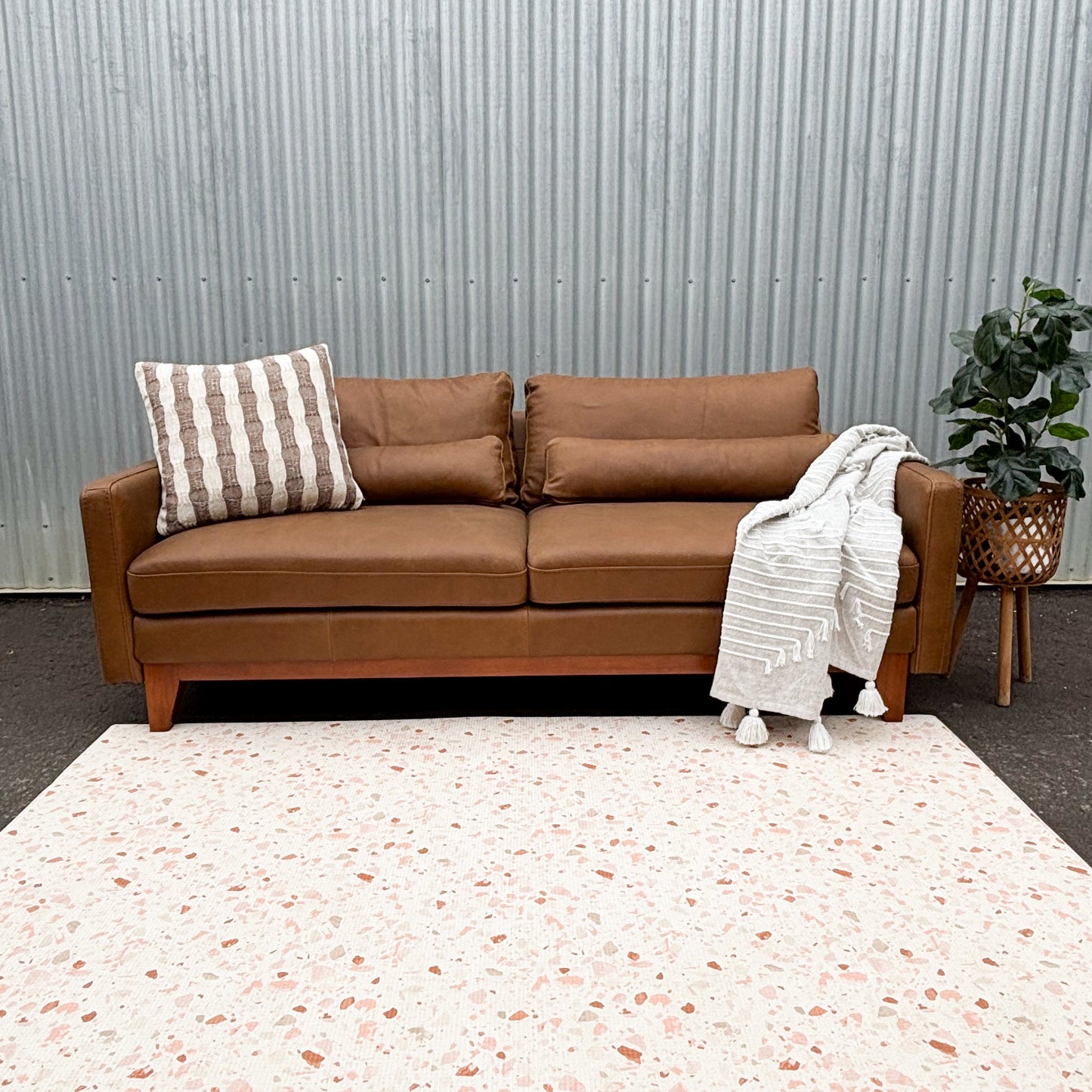 Big Barberina Tan Leather 2.5 Seater Lounge