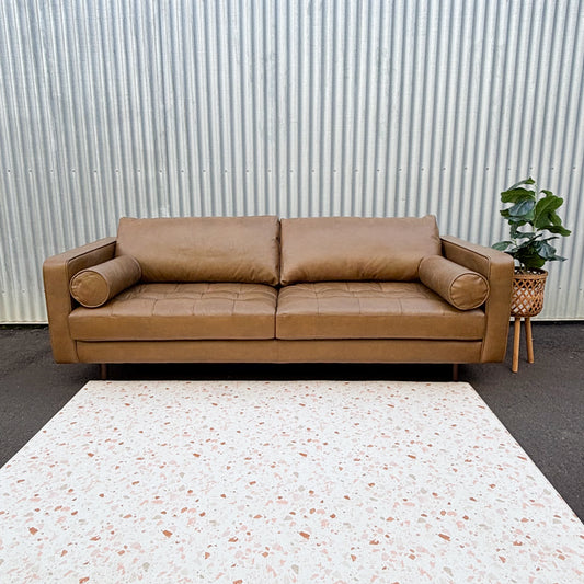Jackson Tan Leather 3 Seater Lounge