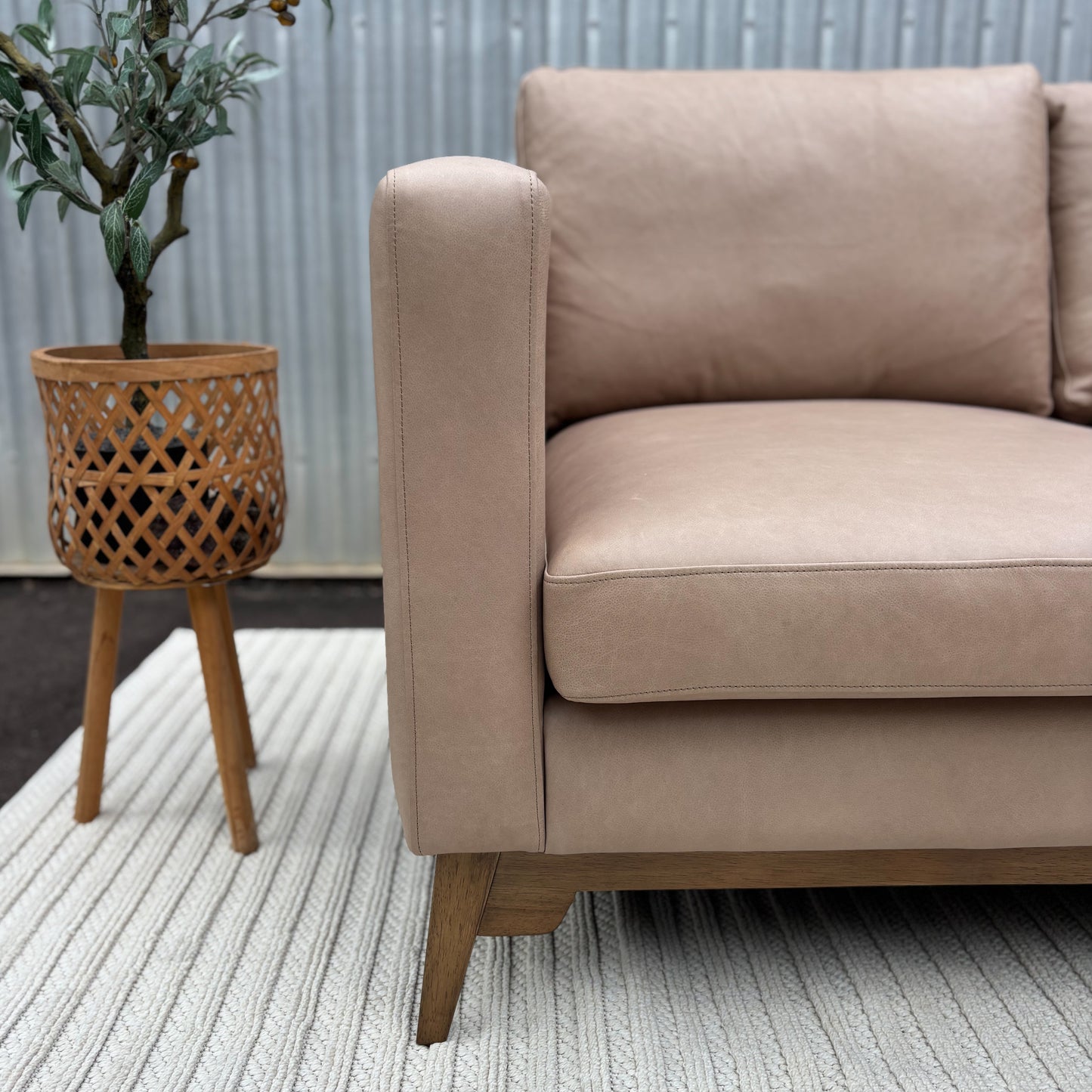 Brand New Fillmore Taupe Leather 3 Seater Lounge