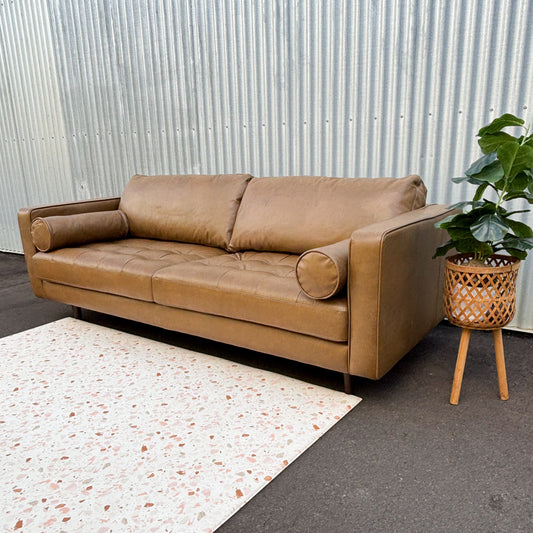 Jackson Tan Leather 3 Seater Lounge