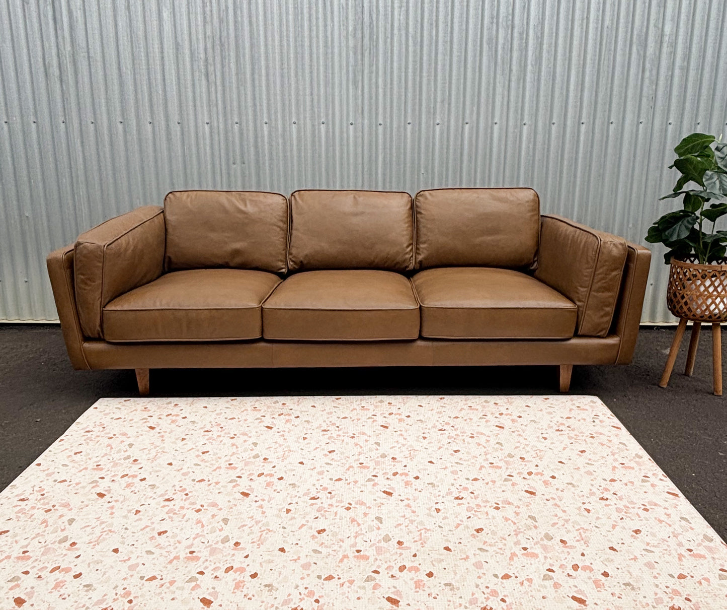 Brooklyn Tan Leather 3 Seater Lounge