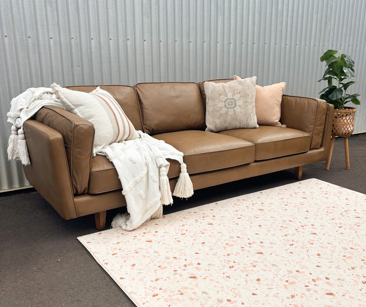 Brooklyn Tan Leather 3 Seater Lounge