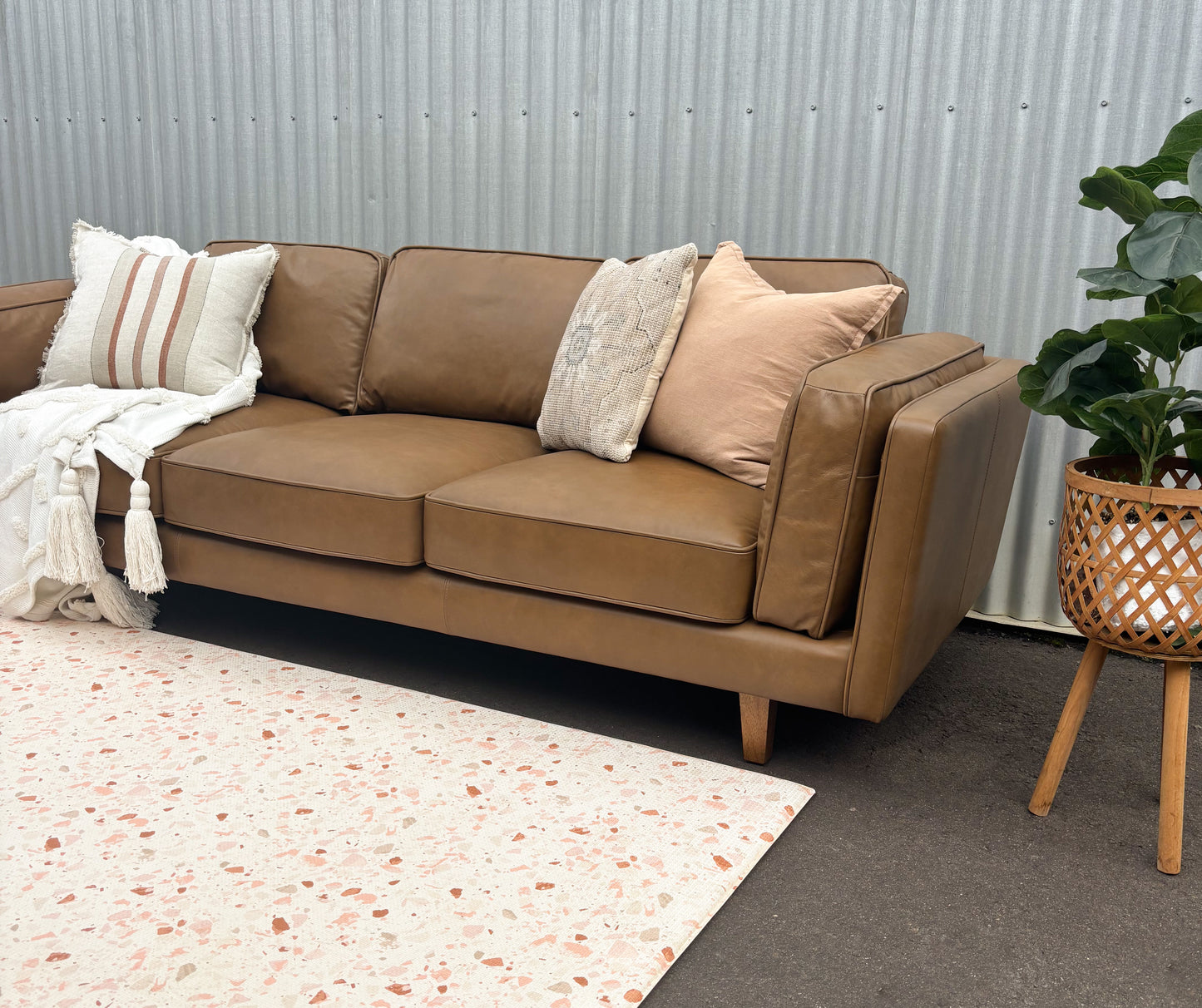 Brooklyn Tan Leather 3 Seater Lounge