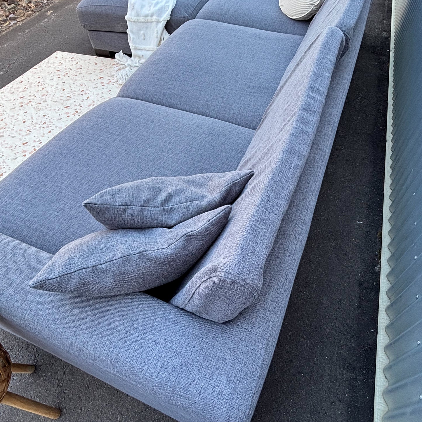 Blue Grey Fabric Chaise Lounge