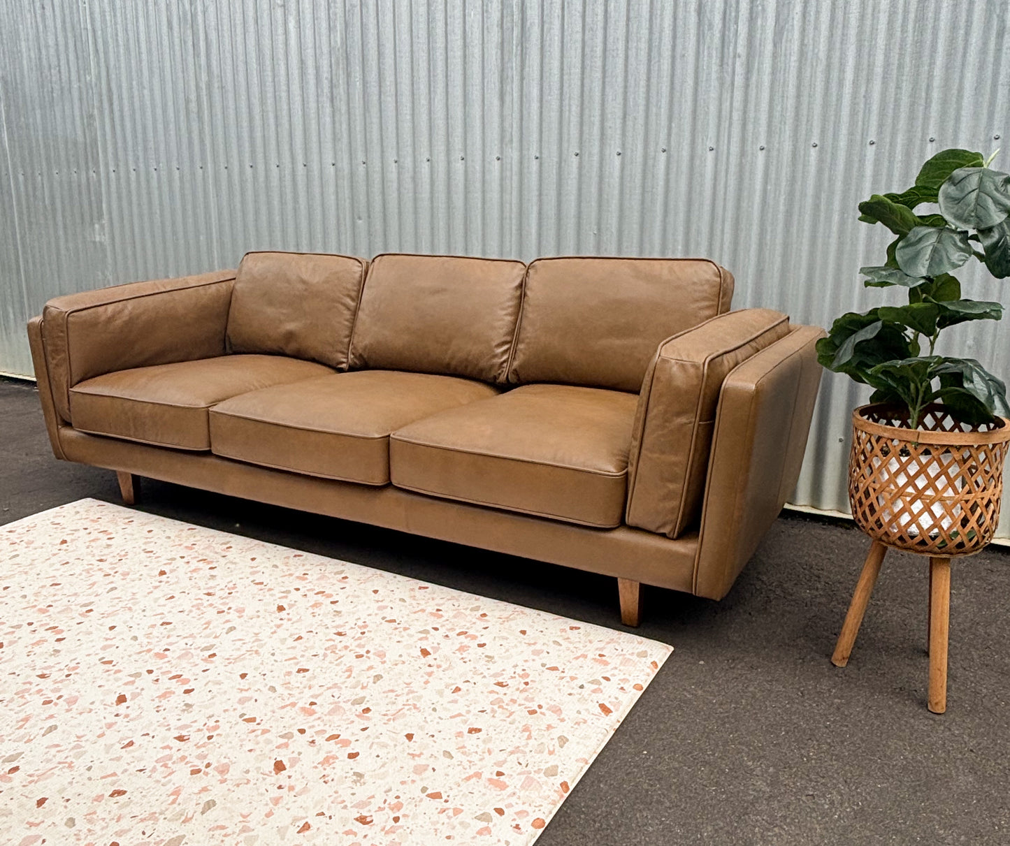 Brooklyn Tan Leather 3 Seater Lounge