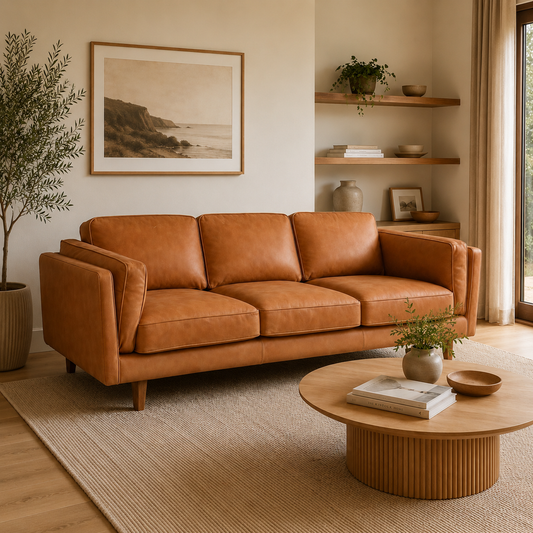 Brooklyn Leather 3 Seater Sofa - Ostuni Tan