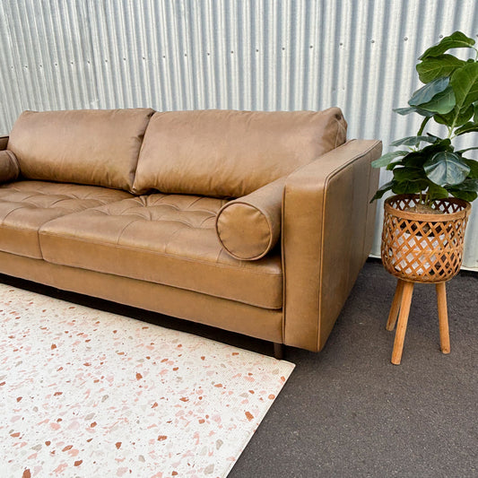 Jackson Tan Leather 3 Seater Lounge