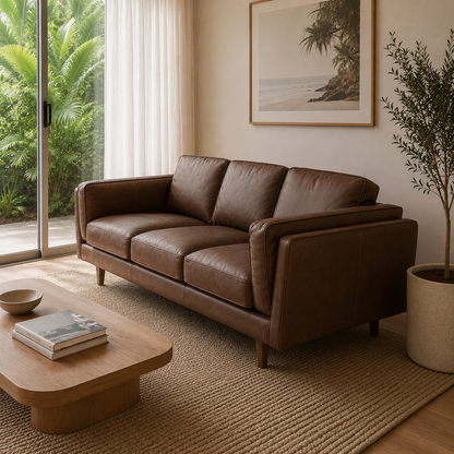Brooklyn Leather 3 Seater Sofa - Oxford Tan