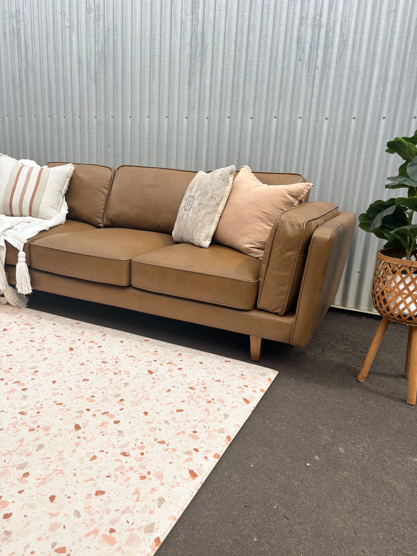 Brooklyn Tan Leather 3 Seater Lounge