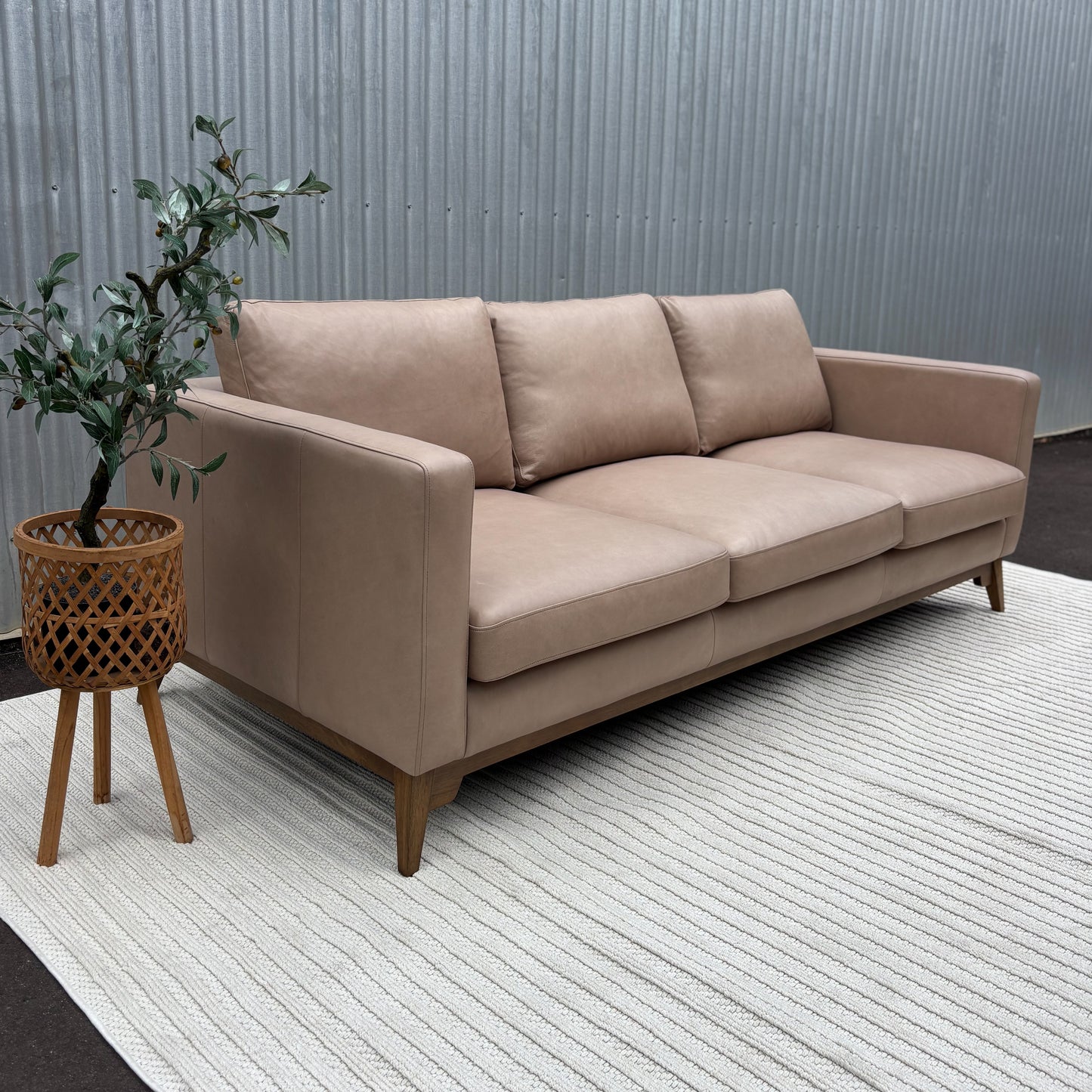 Brand New Fillmore Taupe Leather 3 Seater Lounge