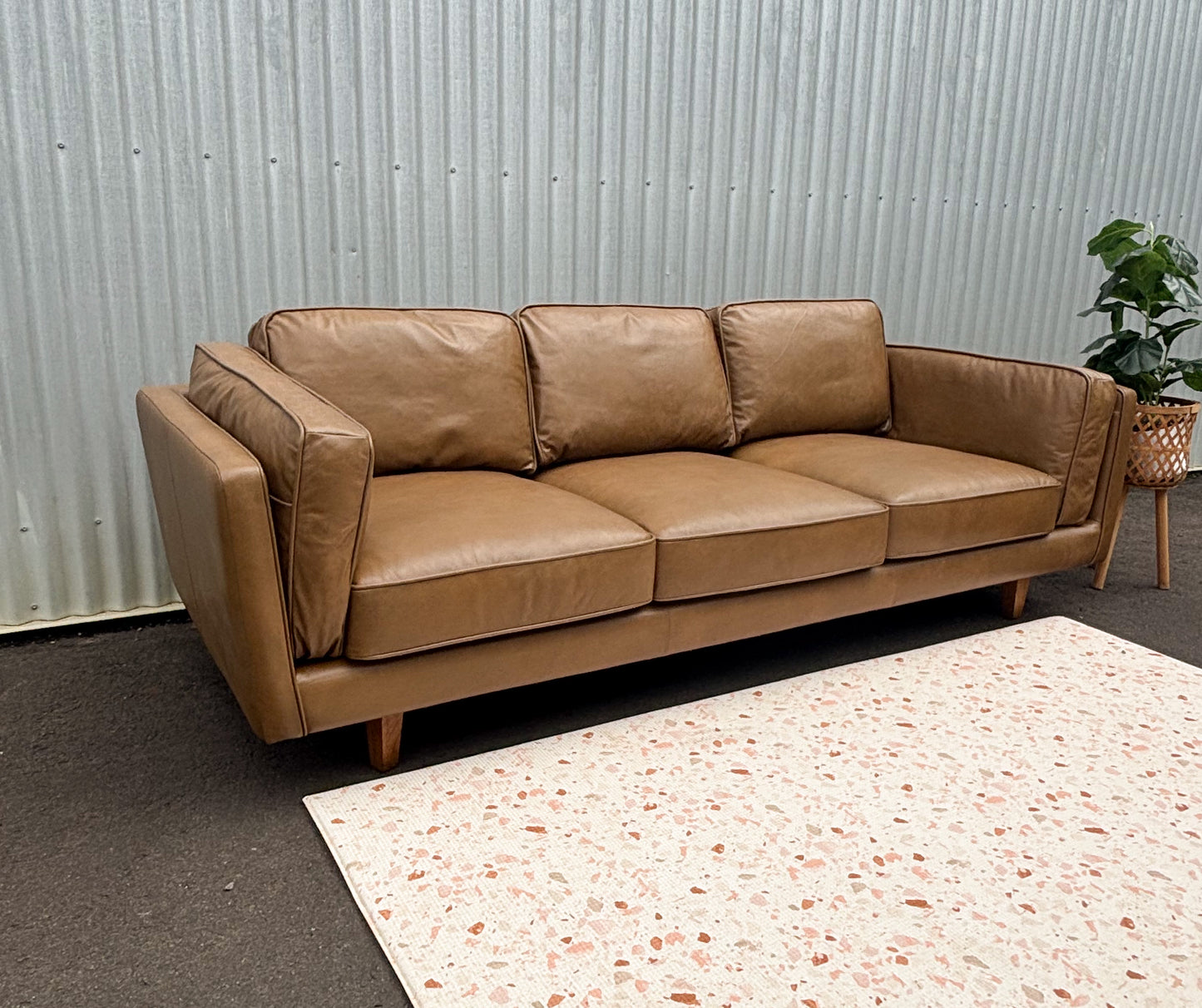 Brooklyn Tan Leather 3 Seater Lounge