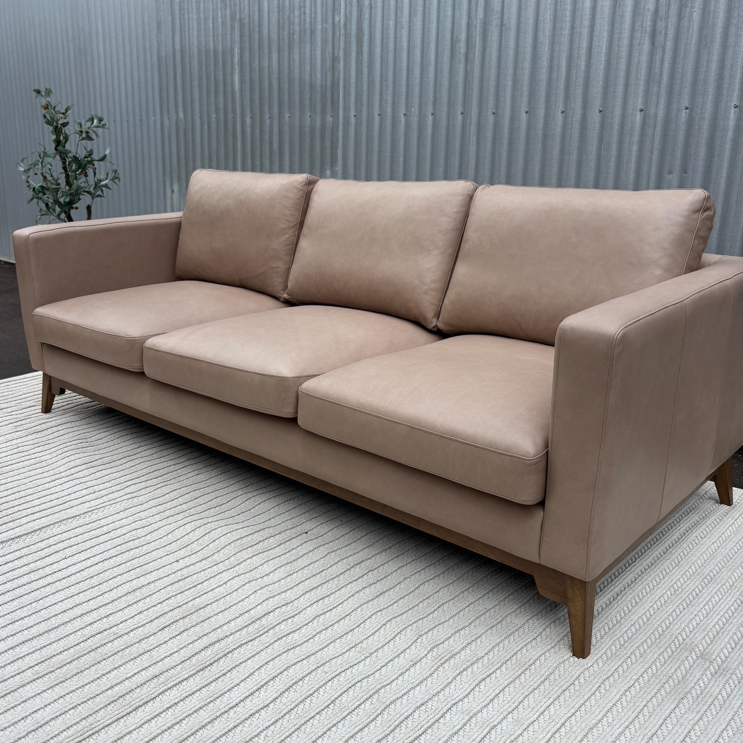 Brand New Fillmore Taupe Leather 3 Seater Lounge