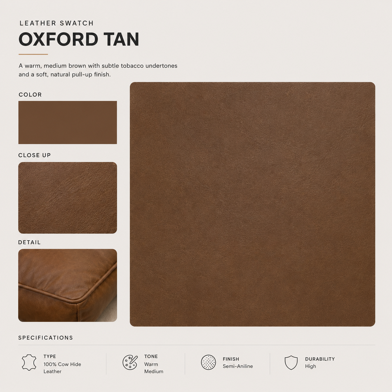 Brooklyn Leather 3 Seater Sofa - Oxford Tan