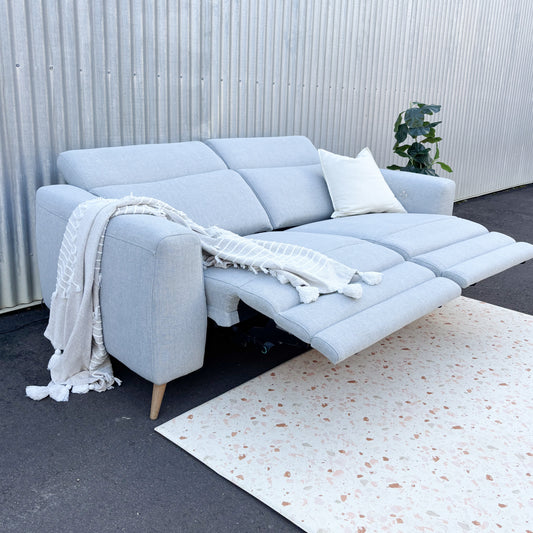 Nick Scali Blue Grey Fabric Electric Recliners